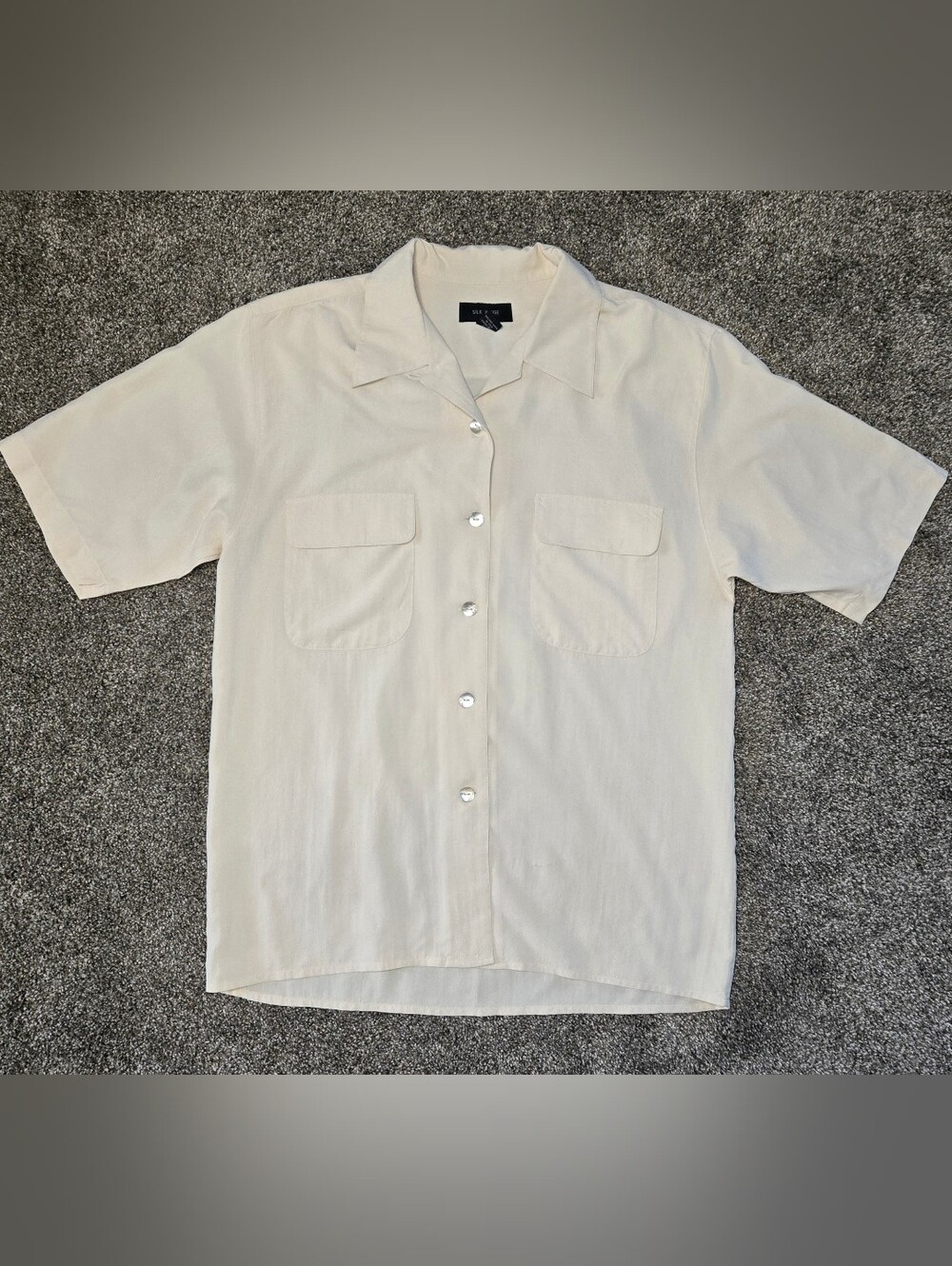 Silk House Almond Button Up Silk Short Sleeve Shirt L
